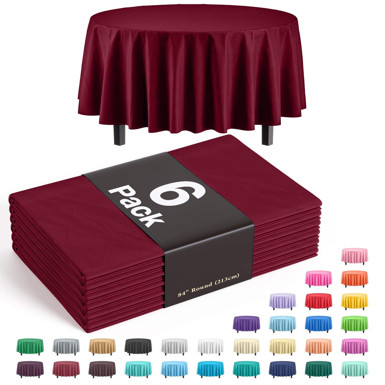 Exquisite Disposable Round Plastic Tablecloths – 6 Pack 84" Disposable Table Cloths – Indoor/Outdoor Party Tablecloth – Round Plastic Table Cover for Events & Party Supplies